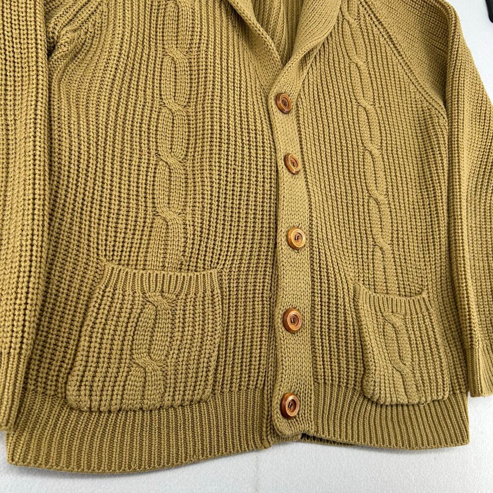 VTG 80s Men's Tan Gimbels Shawl Collar 100% Acrylic Knit Sweater Cardigan Sz L - Picture 4 of 7